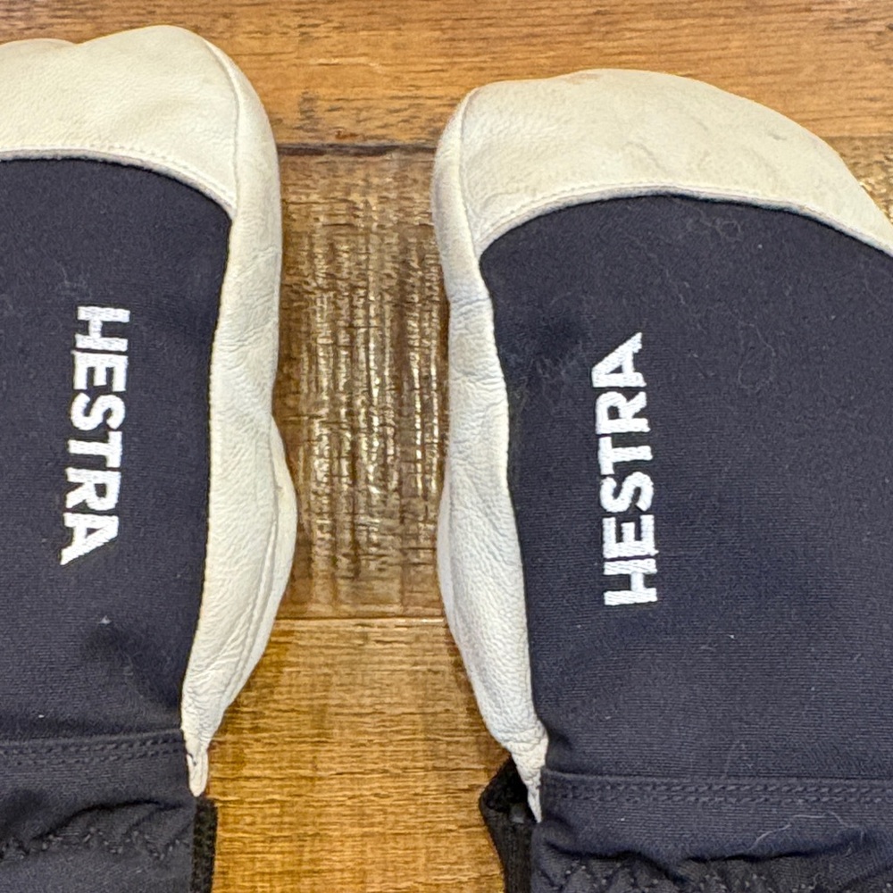 Hestra Black and White Insulated Leather Kids Mittens - Picture 3 of 5